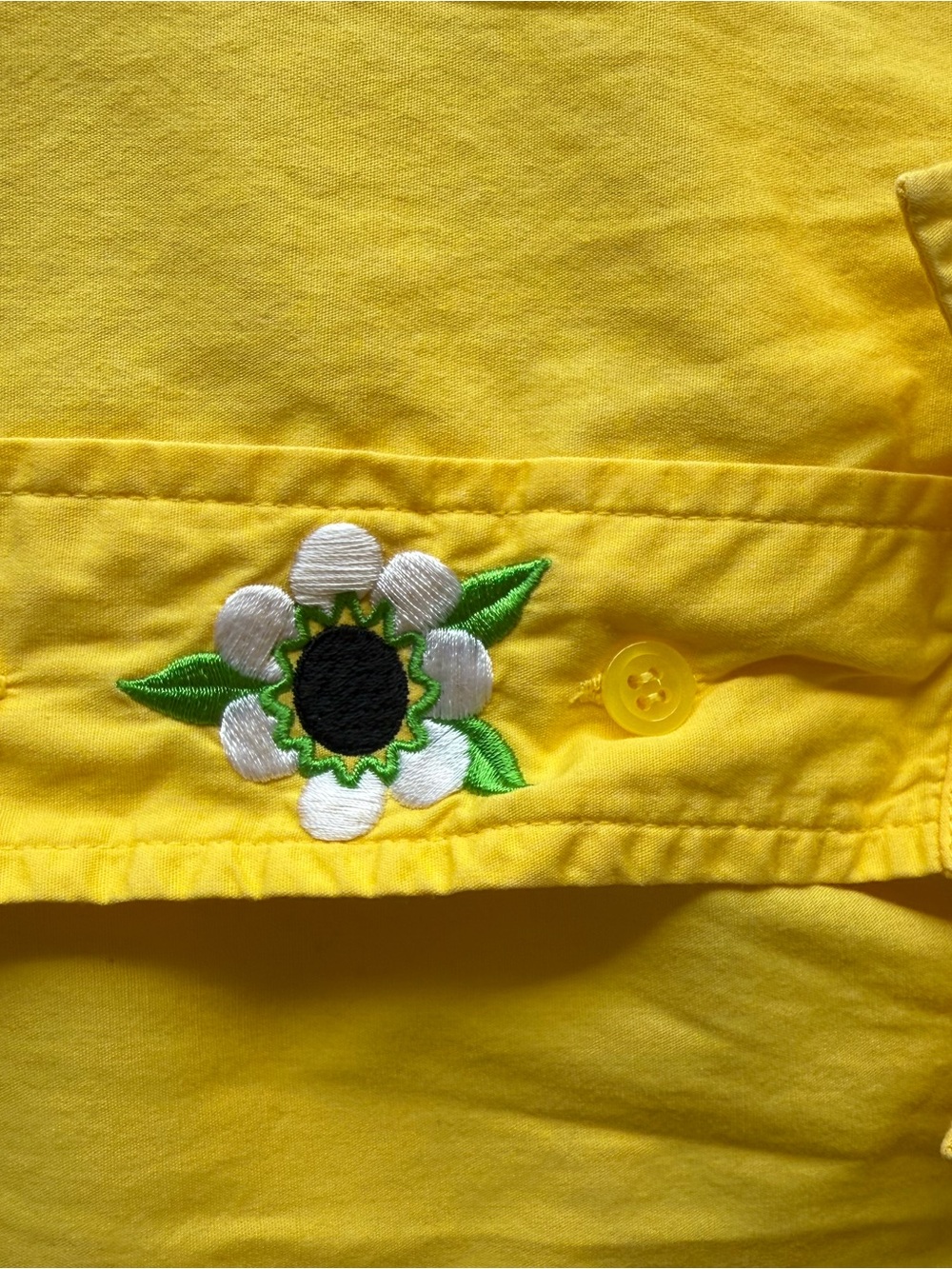 Vintage Bob Mackie 100% Cotton Yellow Button-Down Shirt with Floral Embroidery - Picture 5 of 9
